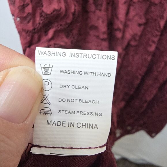 DRESSYSTAR Midi A-line Dress Lace Overlay Fit and Flare Burgandy 3/4 Sleeves XL - Picture 10 of 11